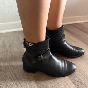 Tory Burch Black Ankle Booties with Decorative Buckle